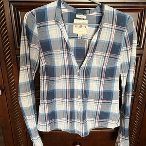 Hollister Sheer Blue Plaid Long Sleeve